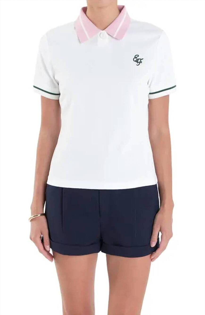 NEW ENGLISH FACTORY country club polo top in white/pink/green